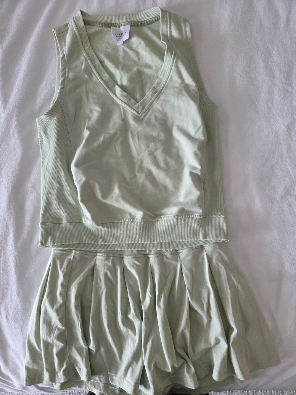 sundays Mint Green V-Neck Tank and Pleated Skirt Set